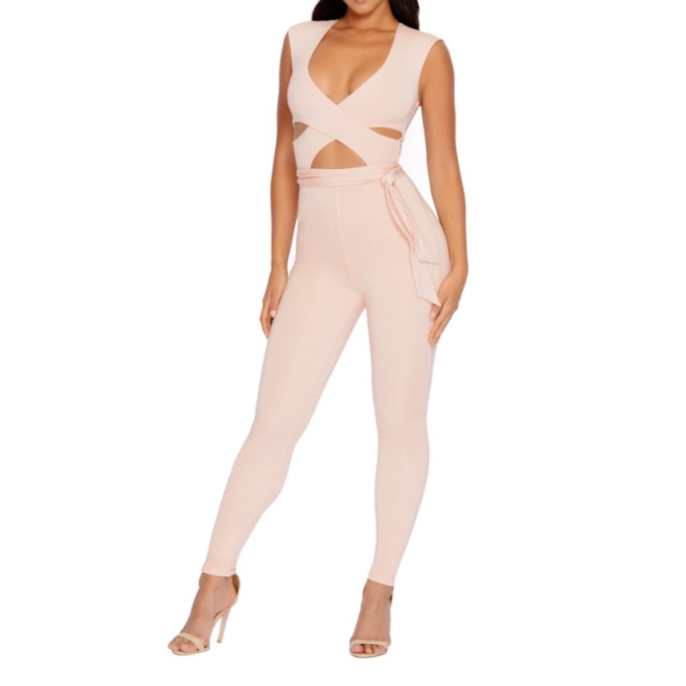 Cut Out Double Layered Jumpsuit in Blush